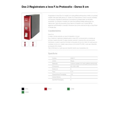 Registratore a leva DOX2 Protocollo 28,5x35 cm - dorso 8 cm rosso D26211